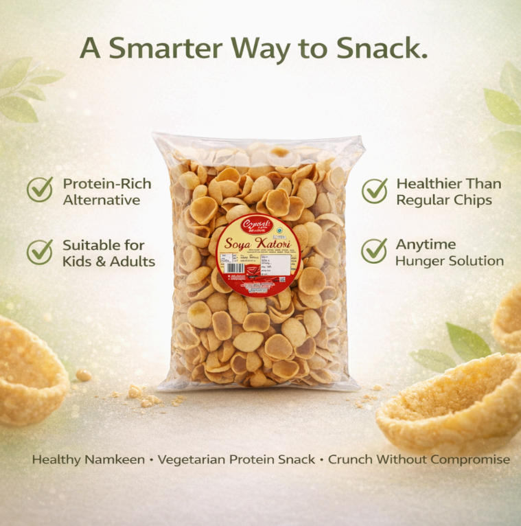CRISPY TRAILS Crunchy Soya Katori – High Protein Namkeen Snack – Healthy & Tasty Tea-Time Snack – Perfect for Kids & Adults (Pack of 1)