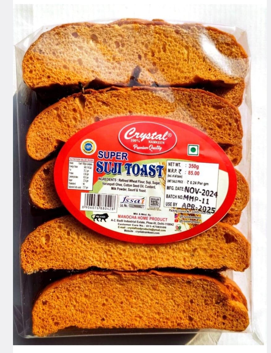 CRISPY TRAILS Suji Long Toast, Crunchy Sooji Rusk Made with Semolina, Perfect Tea-Time Snack, Light & Tasty, Hygienically Packed