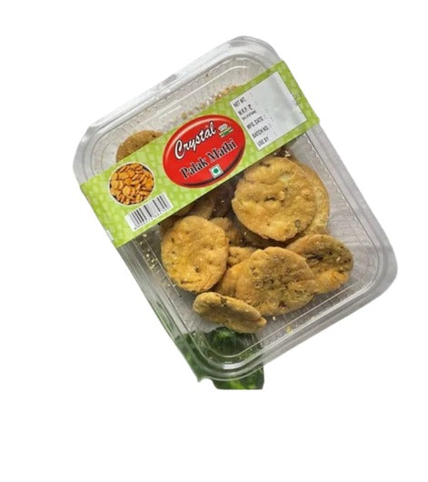CRISPY TRAILS Namkeen Palak Mathi/Mathari  – Traditional Special Famous Snack for Tea Time – Crispy & Savory Indian Snack – Fresh & Tasty, Perfect for Festive Gifting & Everyday Snacking