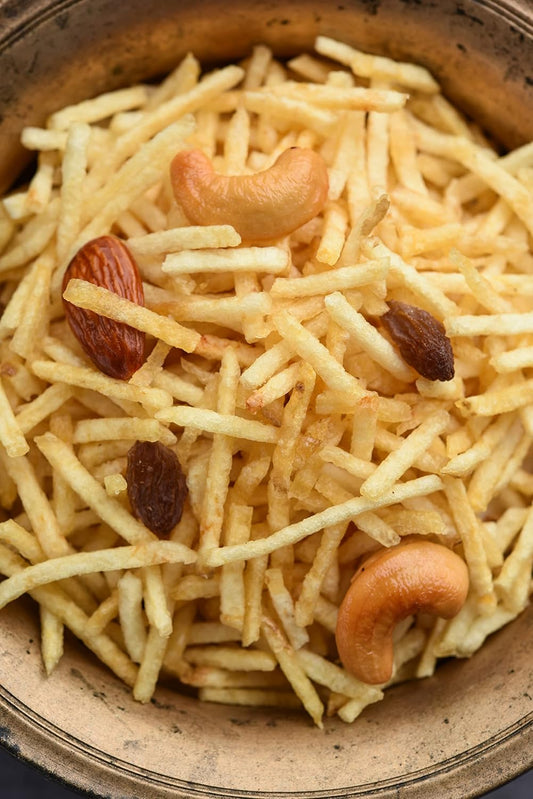 CRISPY TRAILS Badam Lachha Namkeen for Fasting | Crunchy Almond Laccha with Sendha Namak | Satvik Navratri Upvas Snack