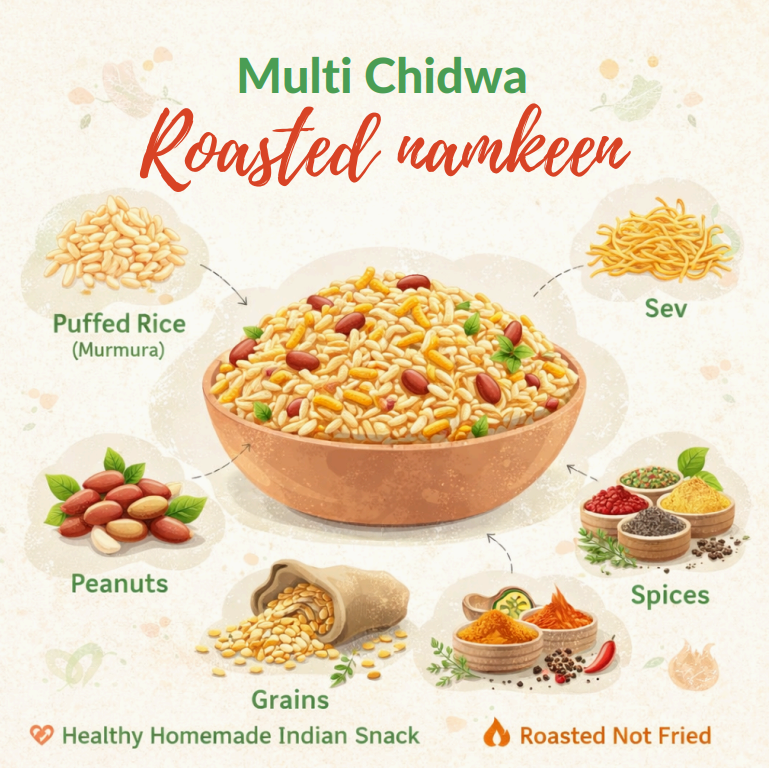 CRISPY TRAILS Multi Chidwa Roasted Namkeen | Light & Tasty Indian Snack | Spicy Puffed Rice Mix for Tea-Time & Travel