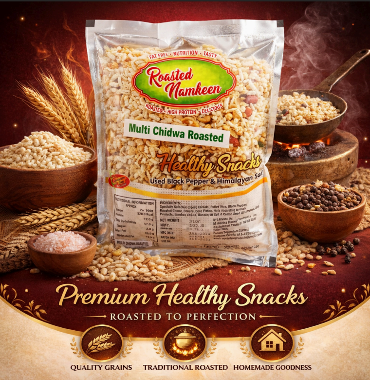 CRISPY TRAILS Multi Chidwa Roasted Namkeen | Light & Tasty Indian Snack | Spicy Puffed Rice Mix for Tea-Time & Travel