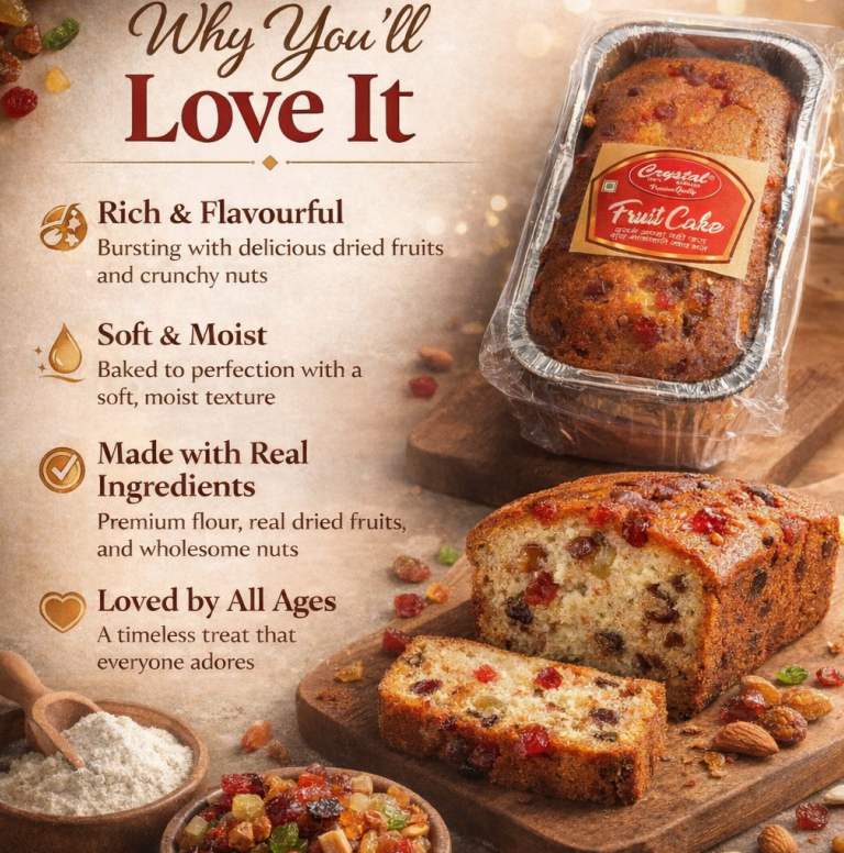 CRISPY TRAILS Delicious Fruit Cake – Soft & Moist Cake with Real Fruits & Nuts | Perfect Tea Time Snack & Celebration Dessert (Pack of 1)
