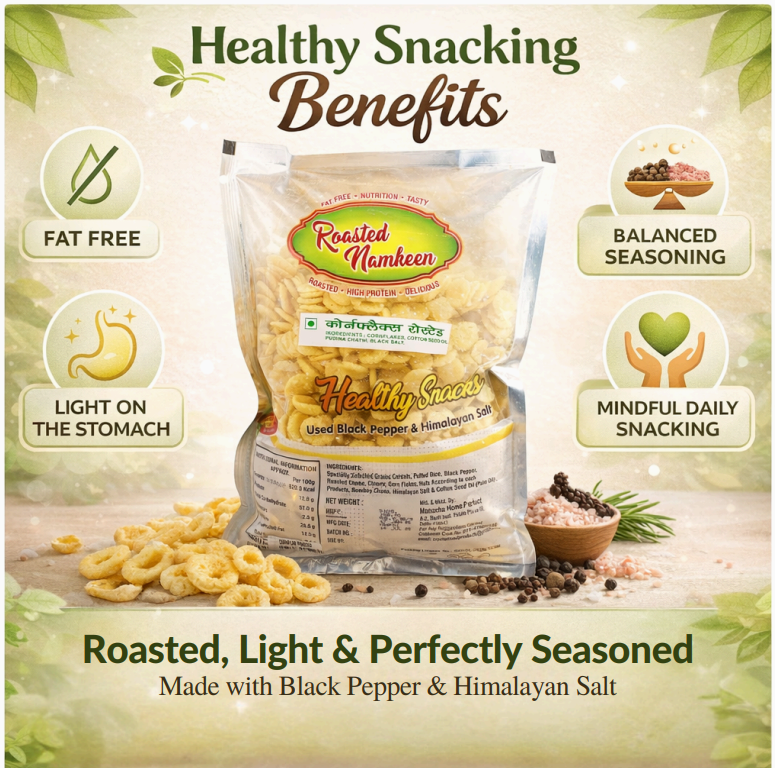 CRISPY TRAILS Roasted Cornflakes Namkeen – Crunchy & Healthy Snack | Light, Tasty & Oil-Free Tea Time Munchies (Pack of 1)