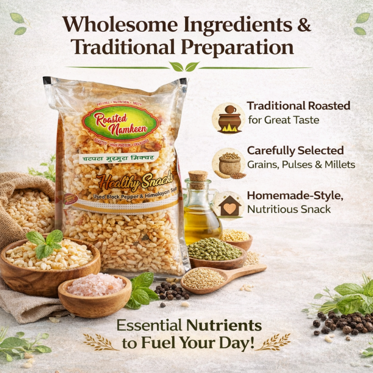 CRISPY TRAILS Chatpata Murmura Roasted Crispy Murmura Namkeen | Light & Tasty Indian Snack | Spicy Puffed Rice Mix for Tea-Time & Travel