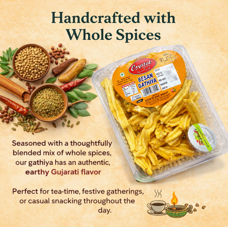 CRISPY TRAILS Soft Gathiya Namkeen | Made with Besan | whole Spices | Fried in Cold. Pressed Groundnut Oil | Namkeen | Healthy Best Indian Snacks