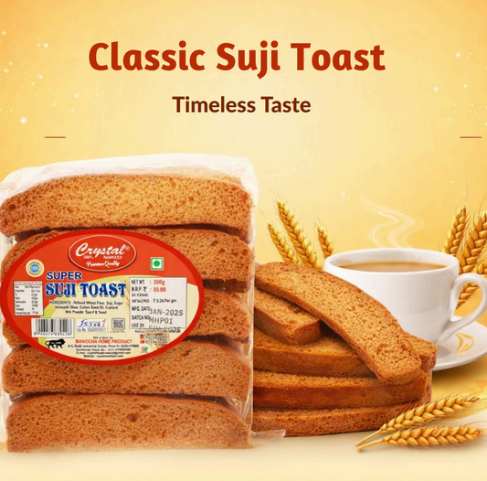CRISPY TRAILS Suji Long Toast, Crunchy Sooji Rusk Made with Semolina, Perfect Tea-Time Snack, Light & Tasty, Hygienically Packed