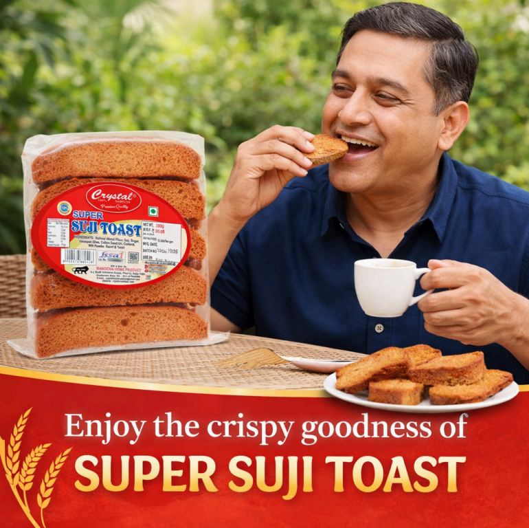 CRISPY TRAILS Suji Long Toast, Crunchy Sooji Rusk Made with Semolina, Perfect Tea-Time Snack, Light & Tasty, Hygienically Packed