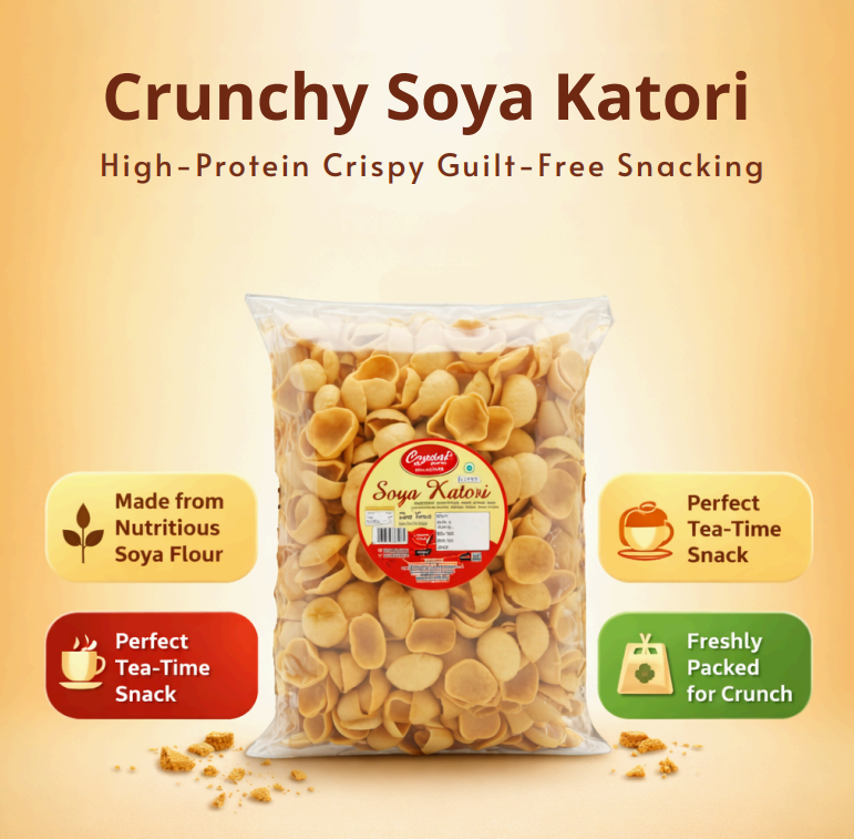 CRISPY TRAILS Crunchy Soya Katori – High Protein Namkeen Snack – Healthy & Tasty Tea-Time Snack – Perfect for Kids & Adults (Pack of 1)