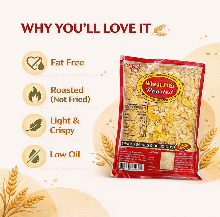 CRISPY TRAILS Fat Free Wheat Puff Roasted Namkeen | Light & Tasty Indian Snack | Spicy Puffed Rice Mix for Tea-Time & Travel