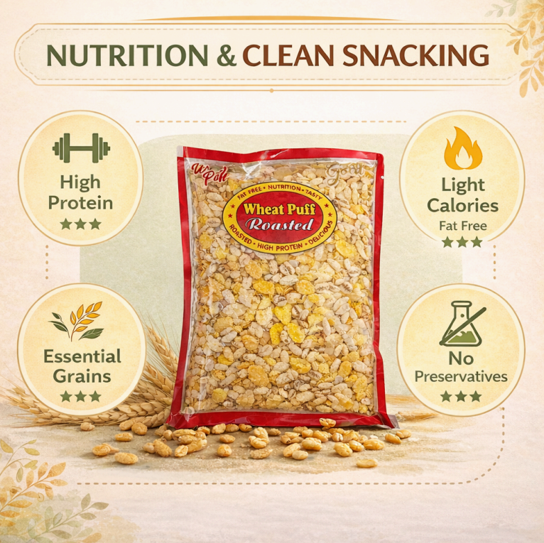 CRISPY TRAILS Fat Free Wheat Puff Roasted Namkeen | Light & Tasty Indian Snack | Spicy Puffed Rice Mix for Tea-Time & Travel