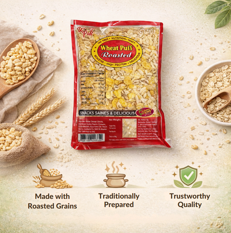 CRISPY TRAILS Fat Free Wheat Puff Roasted Namkeen | Light & Tasty Indian Snack | Spicy Puffed Rice Mix for Tea-Time & Travel