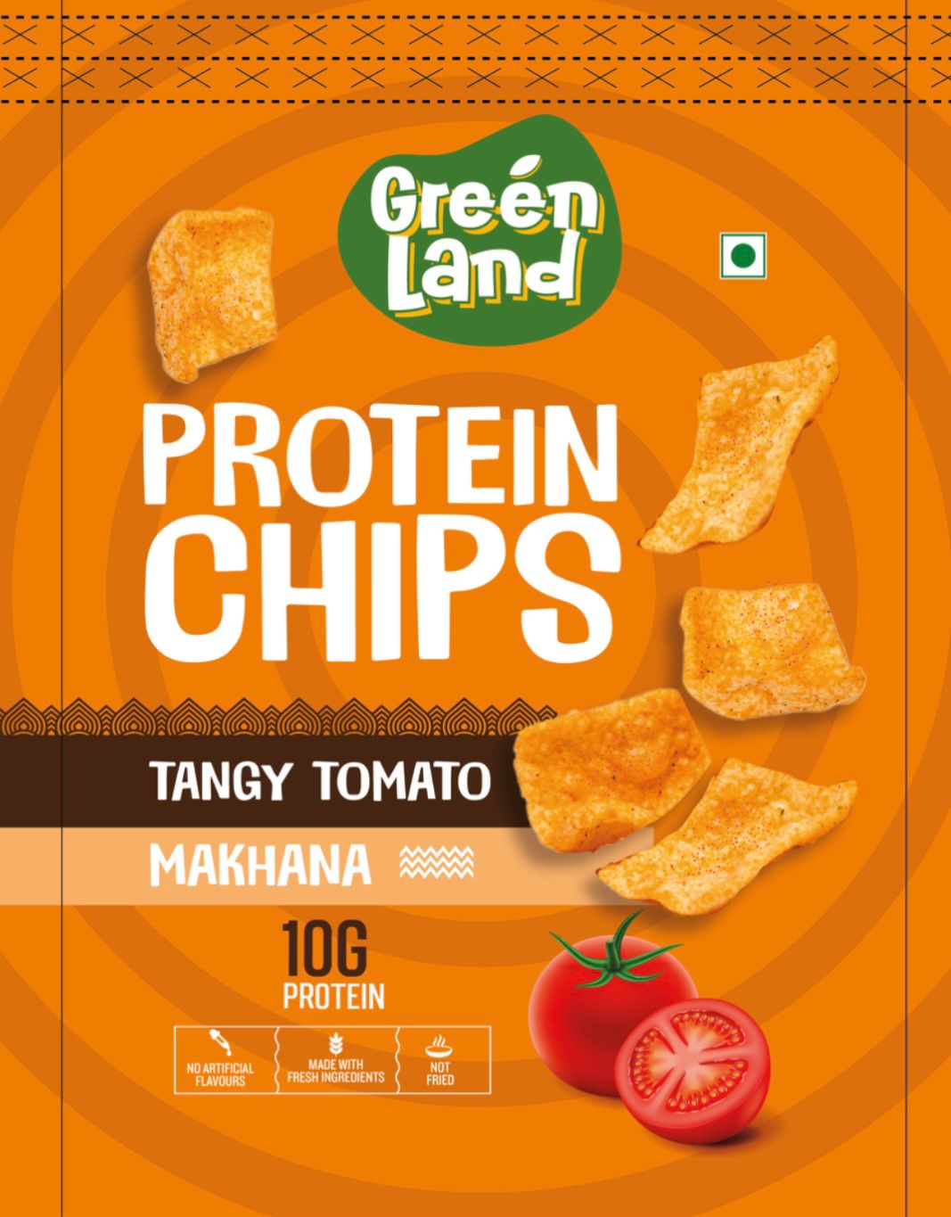 Green Land Protein Chips With Tangy Tomato Makhana Flavour (10G Protein)